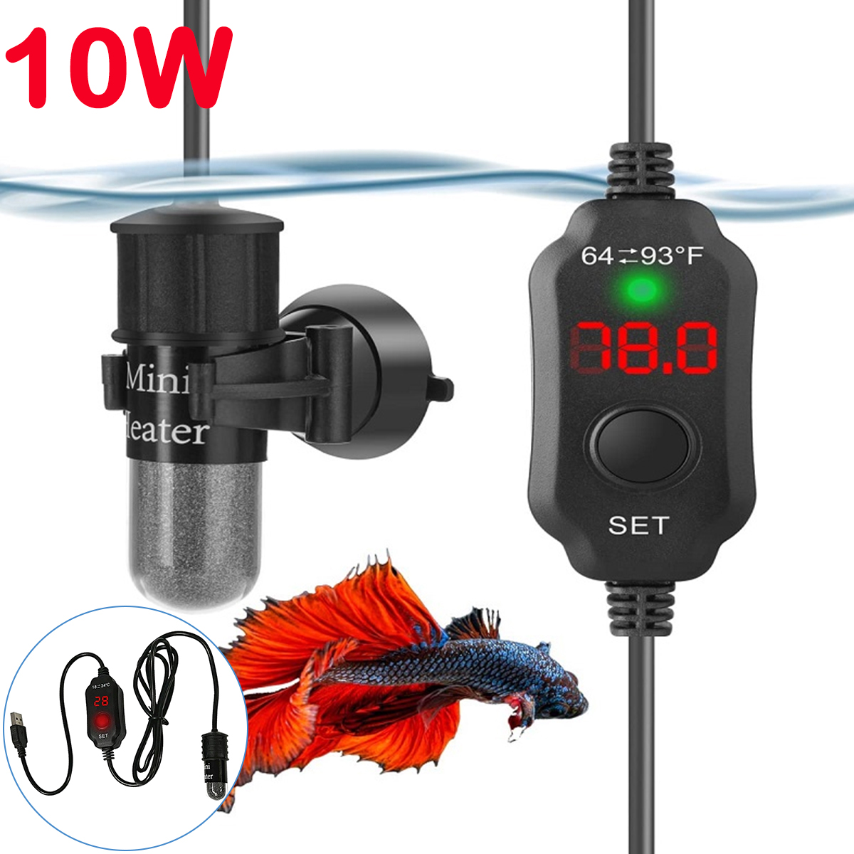 10W Adjustable Aquarium Heater - Marine Aquarium Mini 评论和价格