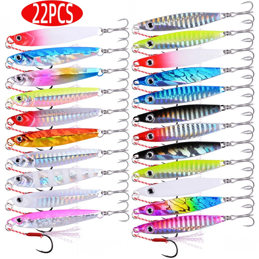 22PCS Metal Cast Jig Spoon Fih - Marine Salt Mix 评论和价格